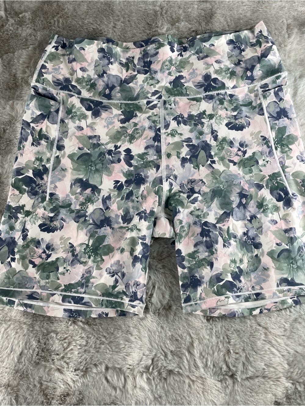 Freely Floral High-Waist Athletic Bike Shorts in Pink, Green & Blue-0211